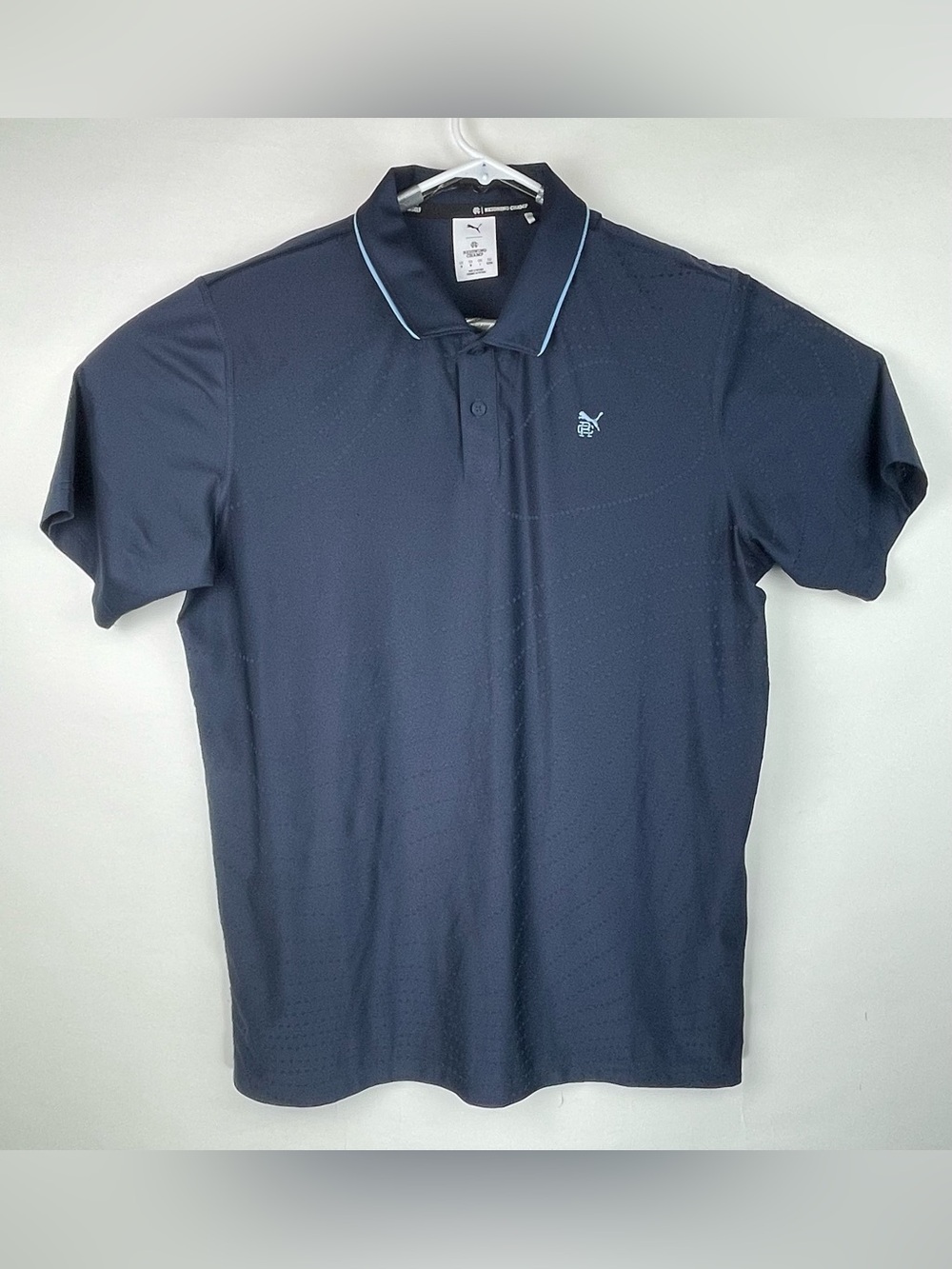 Puma Reigning Champ Golf Polo Mens Size Medium M Navy Blue Textured MATTR